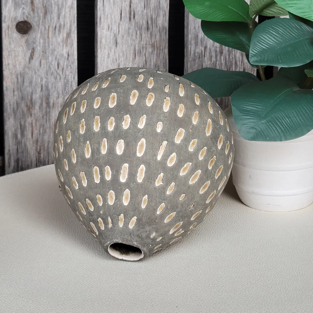 Creative Co-Op Gray and Cream TERRACOTTA  Textured Teardrop Bud Vase